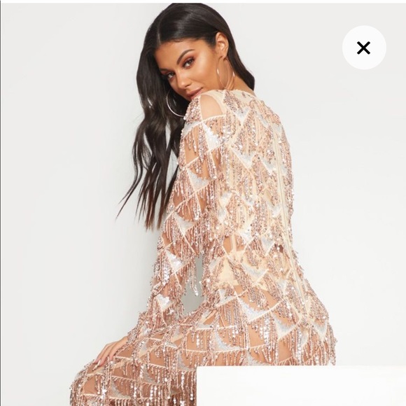 PrettyLittleThing Dresses Rose Gold Tassel Sequin Plunge Jumpsuit Poshmark
